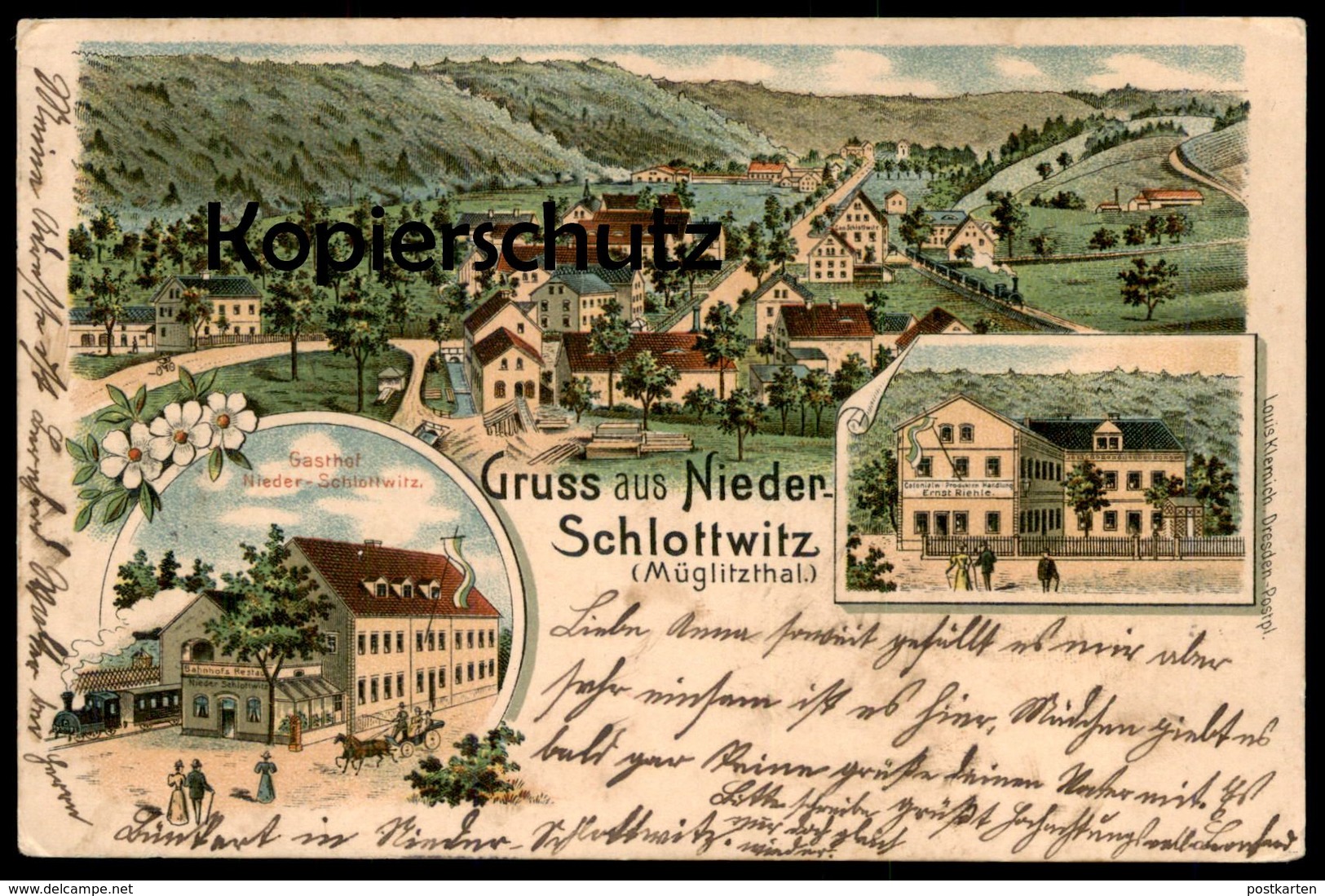 ALTE LITHO POSTKARTE GRUSS AUS NIEDER-SCHLOTTWITZ GASTHOF MÜGLITZTHAL Schlottwitz Glashütte Niederschlottwitz Müglitztal - Glashütte