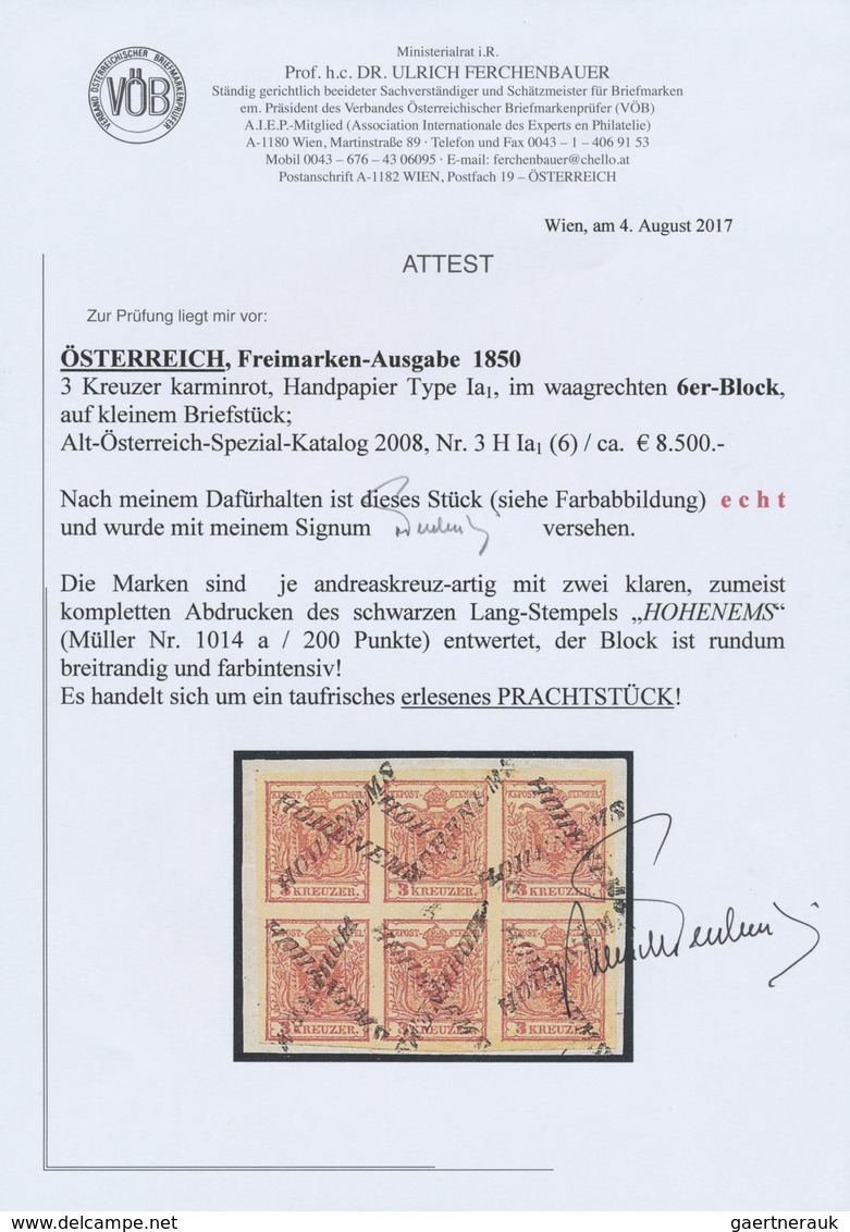 Brfst Österreich: 1850, 3 Kr. Karminrot, Type Ia, Ein Taufrischer, Besonders Farbintensiver Und Allseitig - Neufs