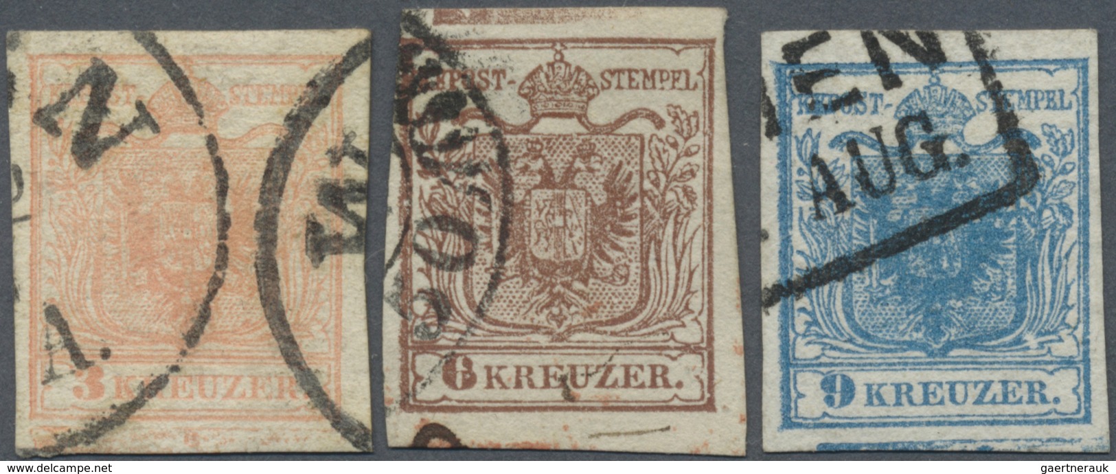 O Österreich: 1850, Freimarken Wappenzeichnung, 3 Kr Bis 9 Kr, Je Mit Waagerechtem Balken Unten, 3 Kr - Neufs