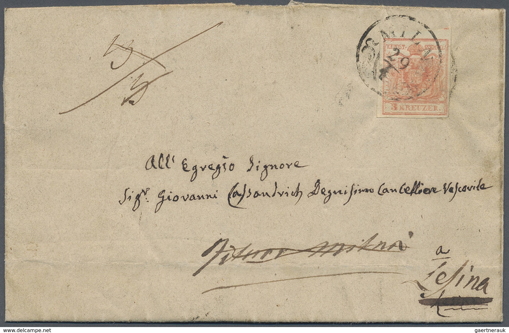 Br Österreich: 1857, Unfrankierter Faltbrief Am 8.4. Von MILNA Nach LESINA Und Zurück, Der Empfänger Ve - Unused Stamps