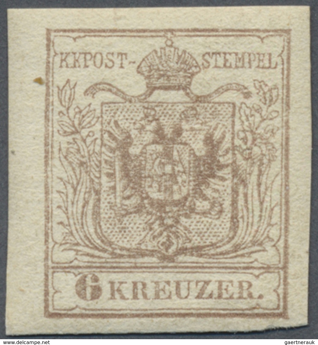 ** Österreich: 1850/54, 6 Kr. Graubraun, Maschinenpapier Type III, Postfrisch, Laut Fotoattest Dr. Ferc - Unused Stamps