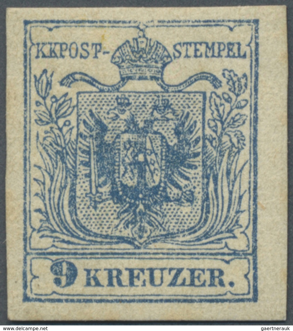 * Österreich: 1850/54: 9 Kreuzer Lebhaftblau, Maschinenpapier Type III B, Ungebraucht. Laut Dr. Ferche - Unused Stamps