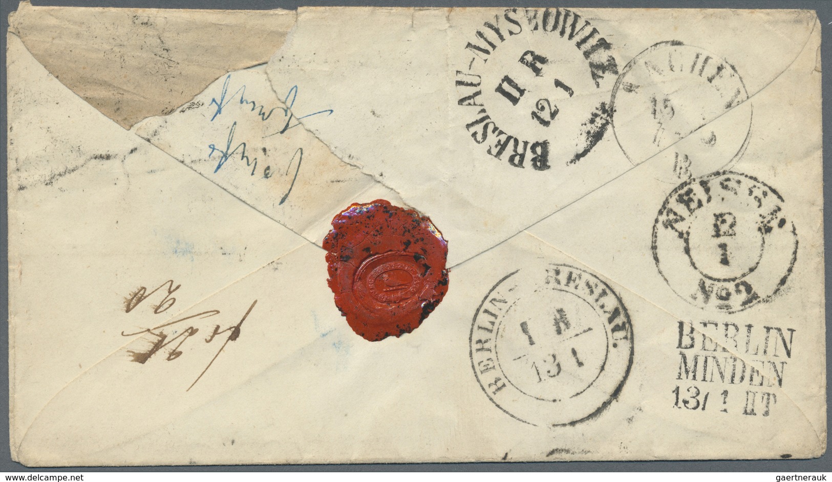 Br Österreich: 1852, 9 Kreuzer Blau, Allseits Voll- Bis Breitrandig Als Einzelfrankatur Auf Teilfranco- - Unused Stamps