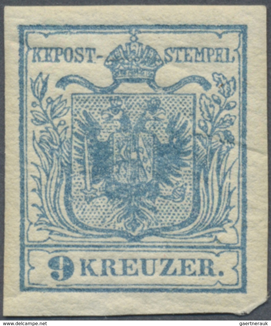 ** Österreich: 1850, 9 Kr. Hellgraublau, Handpapier Type I, Postfrisch, Laut Fotoattest Dr. Ferchenbaue - Ungebraucht