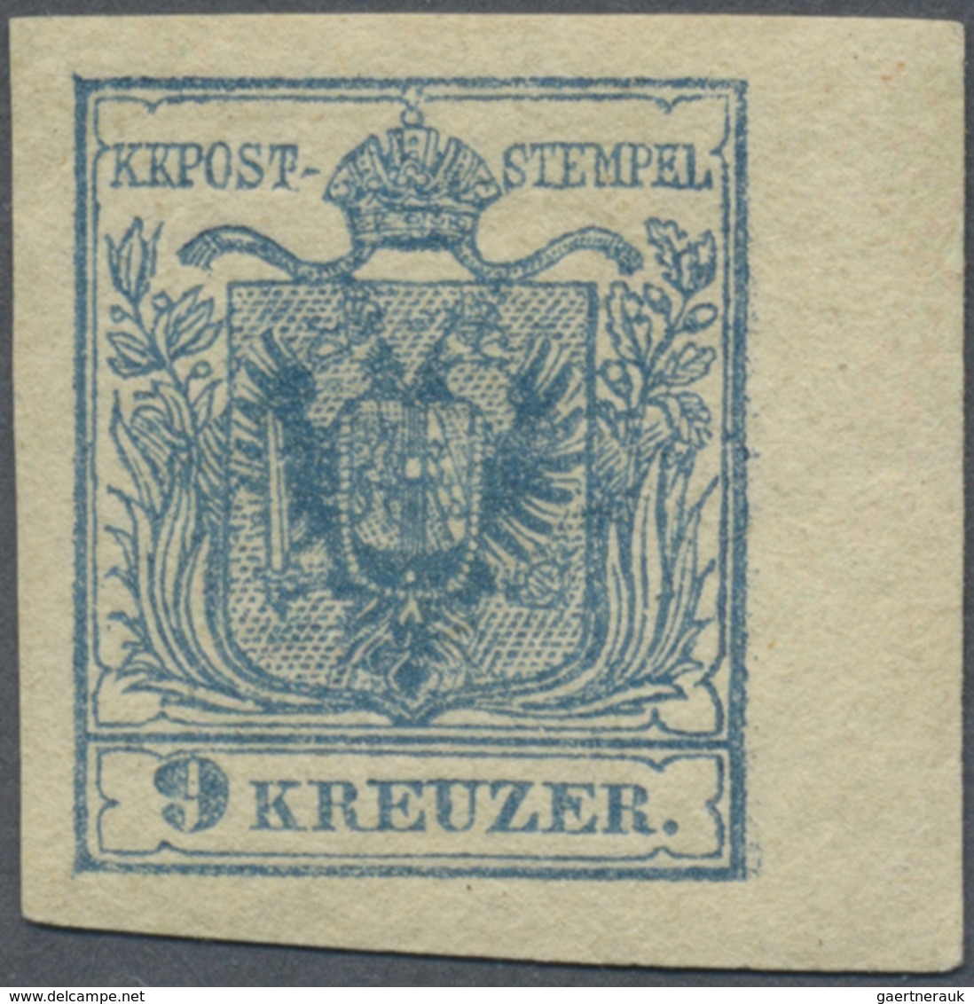 ** Österreich: 1850, 9 Kr. Blau, Handpapier Type IIIa, Postfrisch Rechts 6 Mm Randstück, Laut Fotoattes - Unused Stamps