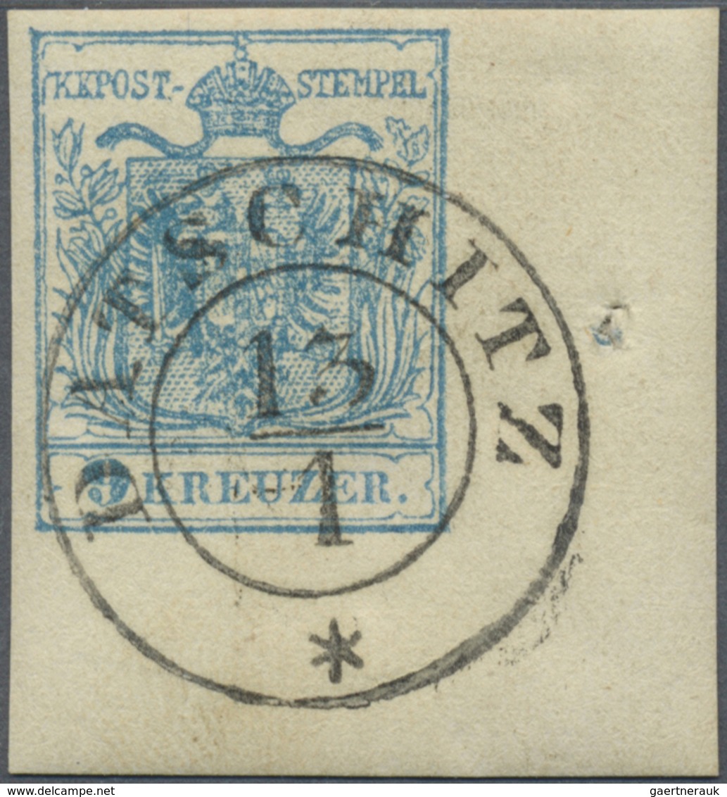 O Österreich: 1850/54, 9 Kr. Hellblau, Maschinenpapier Type IIIb, Rechte Untere Bogenecke Mit Besonder - Neufs