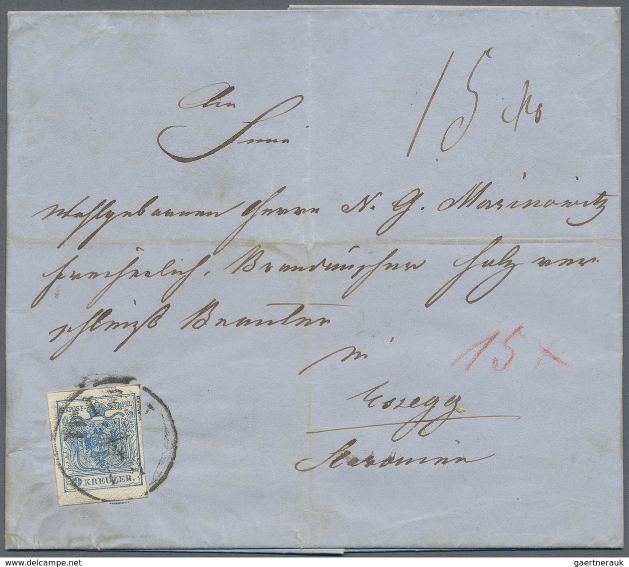 Br Österreich: 1858, 9 Kreuzer Blau Auf Unterfrankiertem Komplettem Faltbrief Von Wien Nach Esseg Mit 2 - Unused Stamps