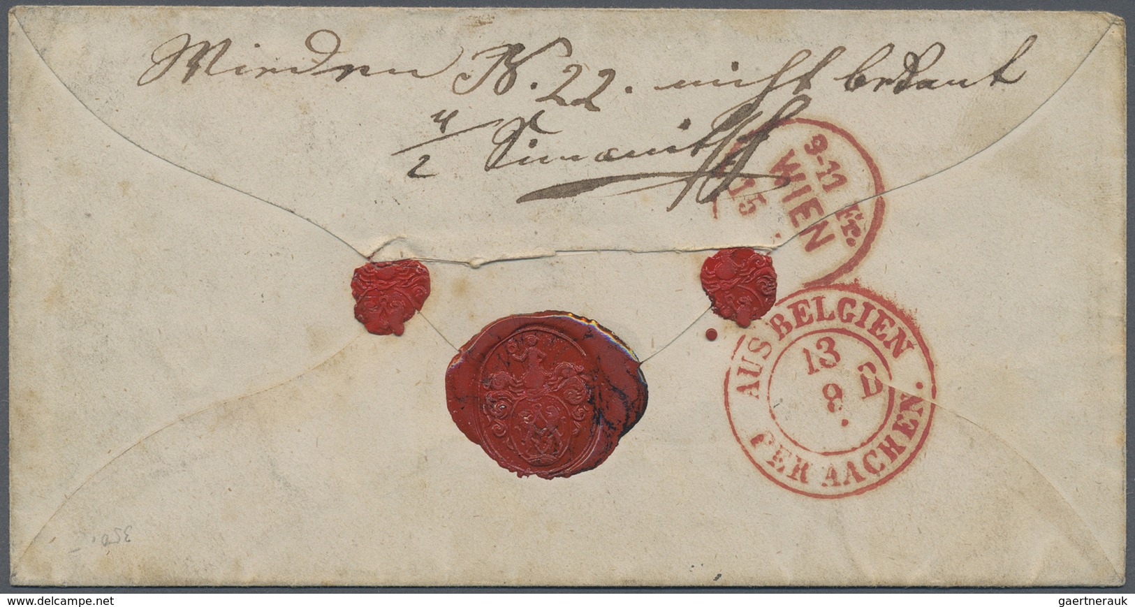 Br Österreich: 1858, Unfrankierter Brief (Altersspuren) Von Brüssel Nach Wien Mit Belgischem Abgangs-K2 - Unused Stamps