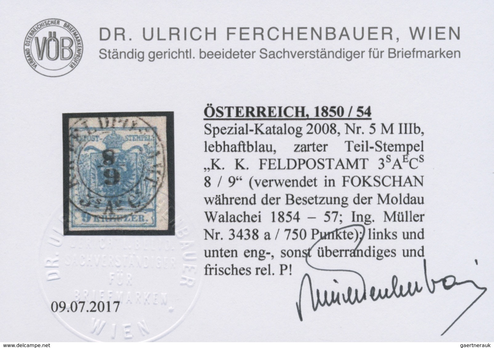 O Österreich: 1850, 9 Kr Lebhaftblau Mit K2 "K.K.FELDPOSTAMT 3SAECS 8/9" Verwendet In FOKSCHAN Während - Neufs