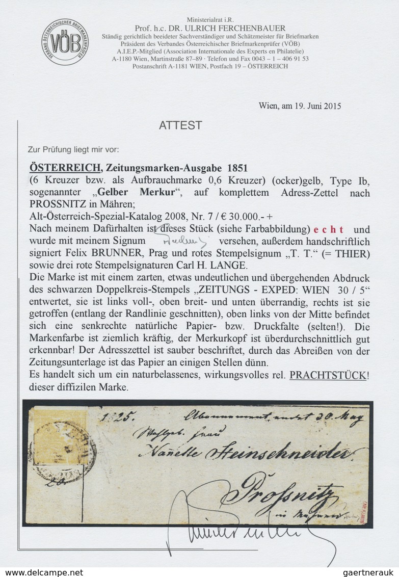 Br Österreich: 1851, 6 Kreuzer (ocker)gelb, Type Ib, Sogenannter "Gelber Merkur" Auf Komplettem Adress- - Unused Stamps