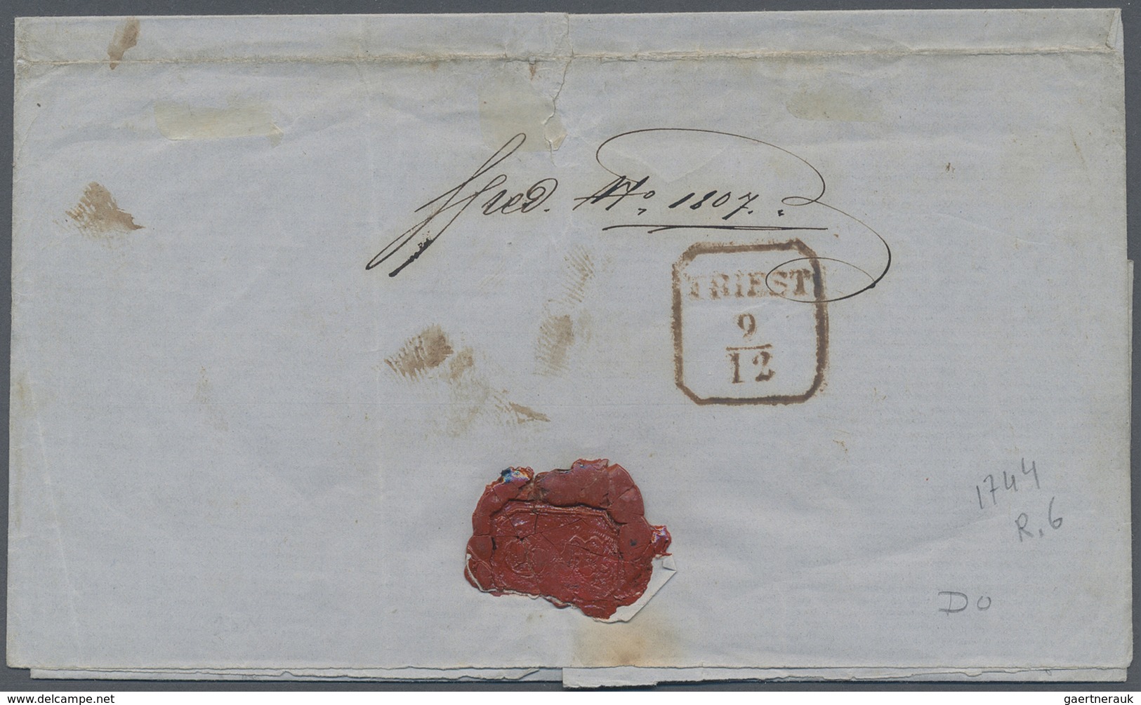 Br Österreich: 1859, 5 Kr Rot Einzelfrankatur Mit Klarem L2 "Monfalcone" Und Beigesetzt "AFFRANKATURA I - Neufs