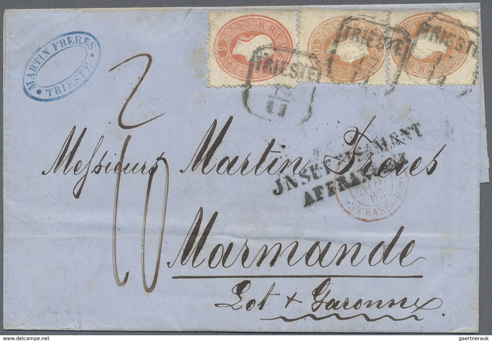 Br Österreich: 1862. 5 Kr Rot Und 2x 10 Kr Braun (Marken Min. Mgl.) Auf Etwas Fleckigem Falt-Brief  Aus - Neufs
