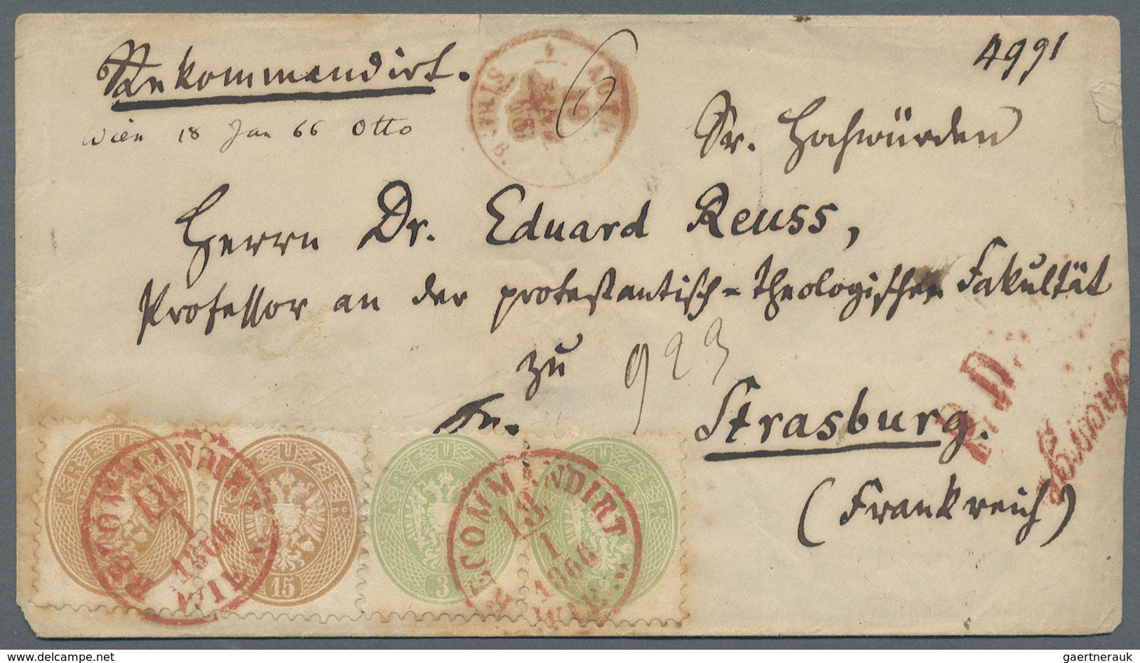 Br Österreich: 1863: Gesiegelter Einschreibbrief (Beförderungsspuren, Min. Stockig) Von Wien Nach Stras - Neufs