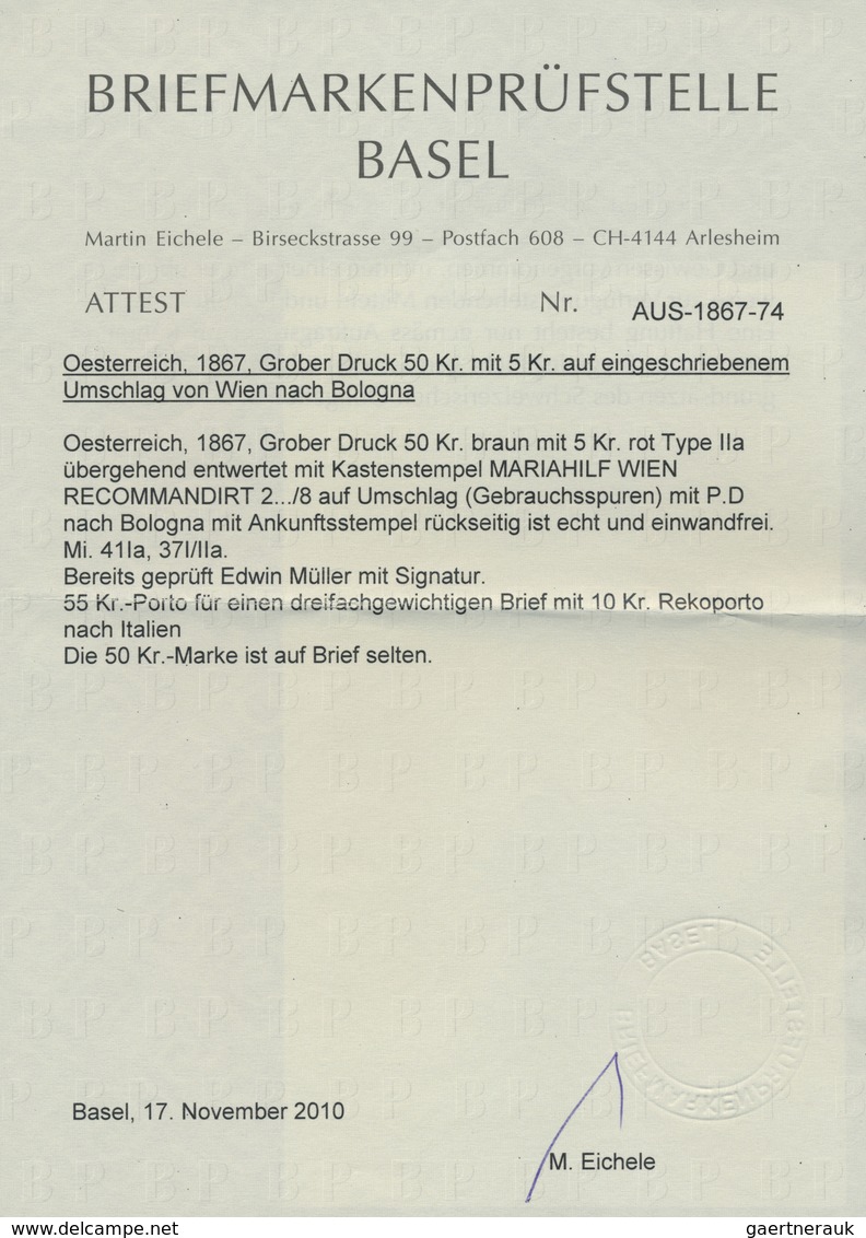 Br Österreich: 1867, 50 Kreuzer Braun Und 5 Kreuzer Rot (Type IIa) Grober Druck Auf Reko-Umschlag Von " - Neufs