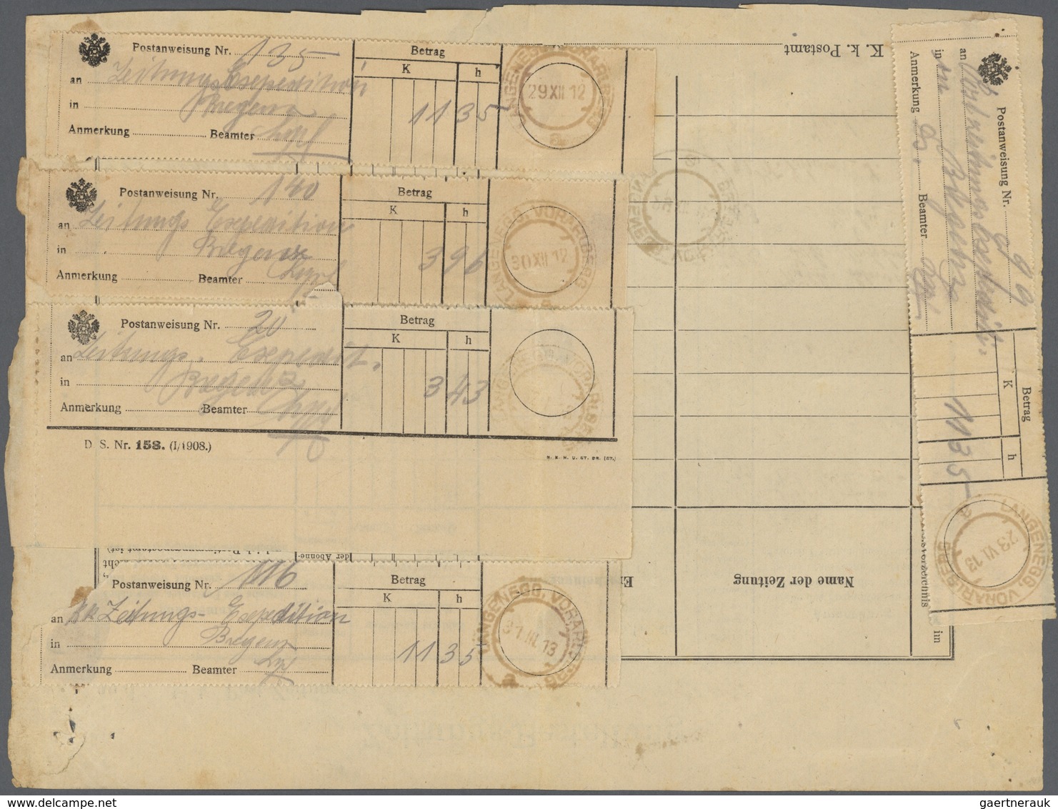 Br Österreich: 1912: "ZEITUNGS-BESTELLUNG" Formular An Die K.K.POST ZEITUNGS EXPEDITION IN BREGENZ Rück - Neufs