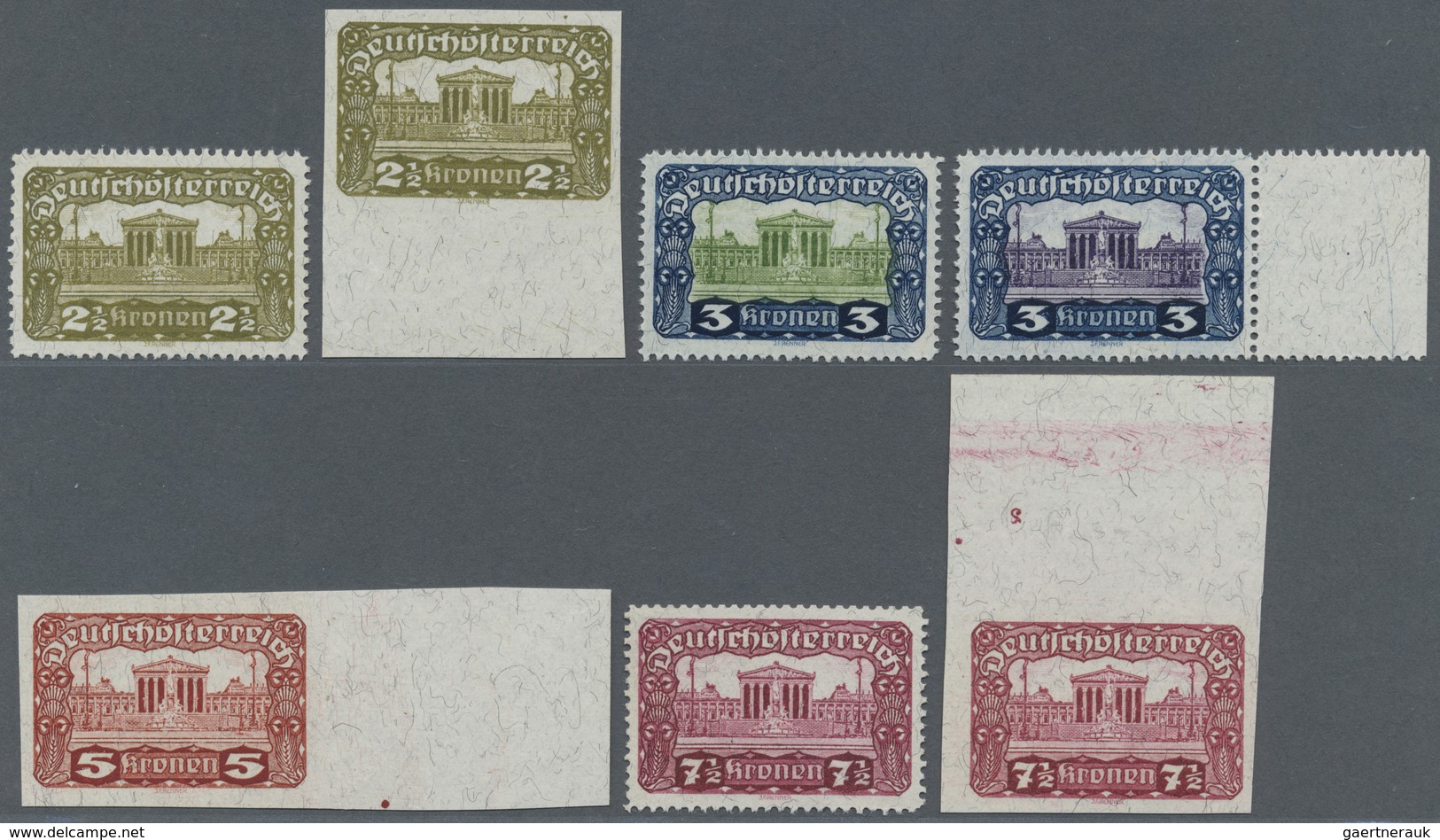 (*) Österreich: 1919, Parlamentsgebäude, 2½, 3 Und 7½ Kronen (je 2) Sowie 5 Kronen, Insgesamt 7 Verschie - Neufs