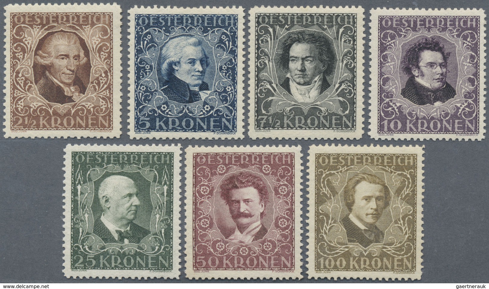 ** Österreich: 1922, 2½ Kr. Bis 100 Kr. Komponisten/Musiker, Alle Fünf Werte Mit Seltener Zähnung L 11½ - Neufs