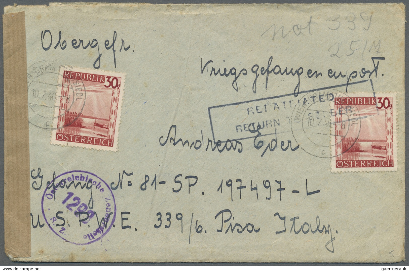 Br Österreich: 1946 (10.7.), Kriegsgefangenenpost Mit 2 X 30 Gr. Landschaft Und Stempel 'WIEN-GRAMATNEU - Neufs