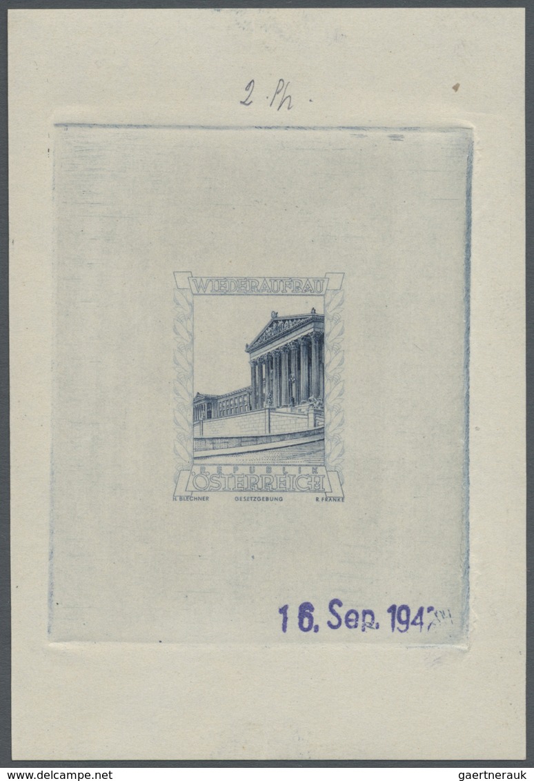 ** Österreich: 1948, 1.40 S. + 70 Gr. Parlamentgebäude Wien, Entwurf In Originalzeichnung Als Einzelabz - Neufs