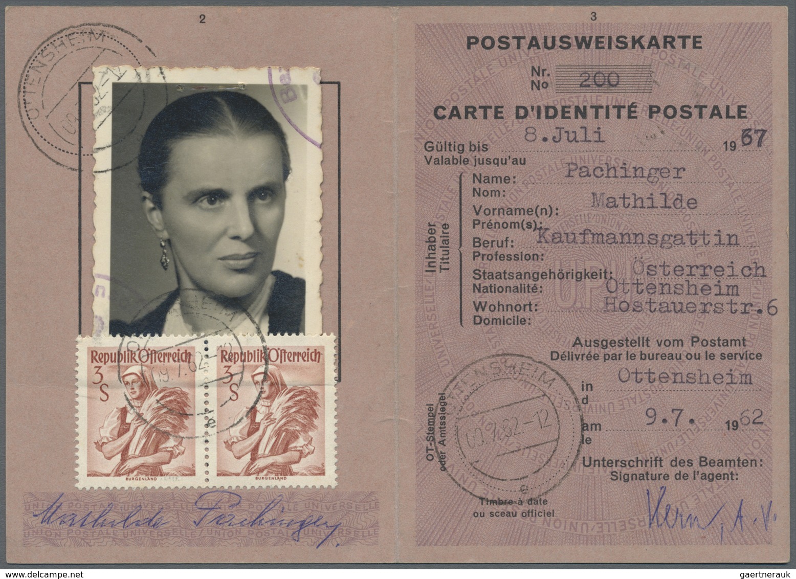 Österreich: 1962 (9.7.), Trachten 3 S. Waagr. Paar Auf Postausweiskarte (Carte D'identité Postale' M - Neufs
