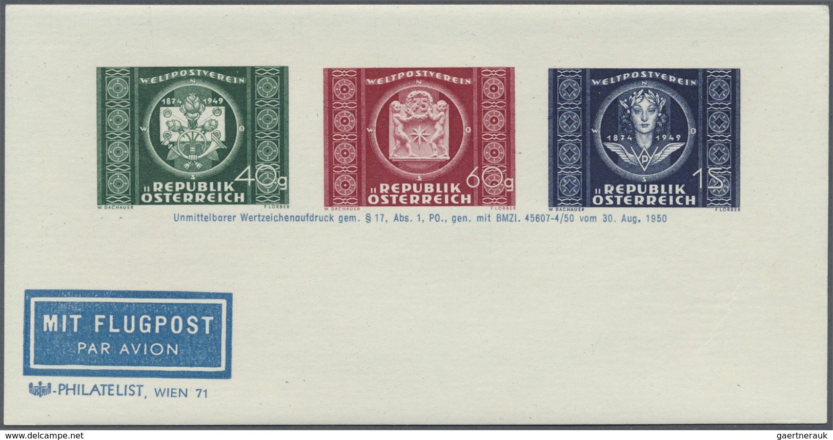 **/Br/GA Österreich: 1949, 40 G. Bis 1 S. UPU Als Adresszettel, Je Einmal Auf X- Und Y-Papier Postfrisch, Ein - Neufs