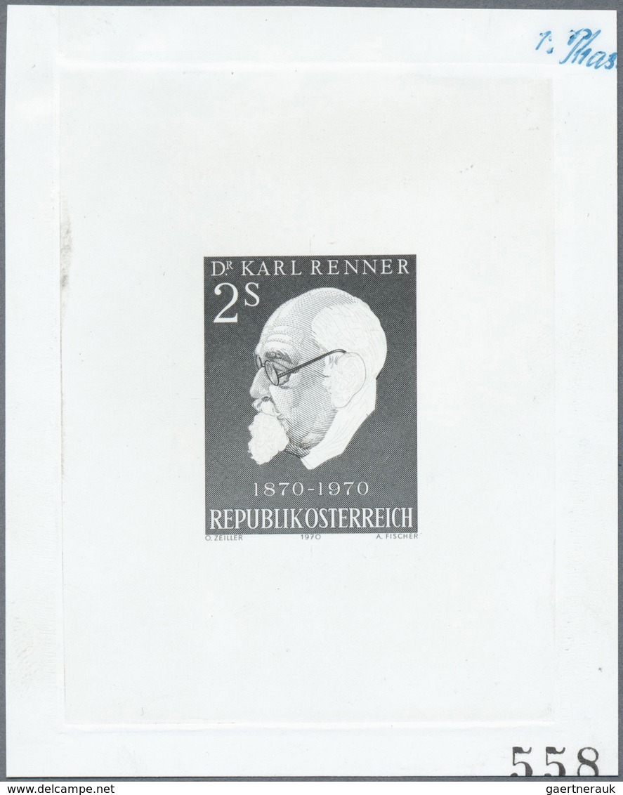 Österreich: 1970. Probedruck In Schwarz Für Marke "100. Geburtstag Von Karl Renner", Bezeichnet Vs. - Neufs