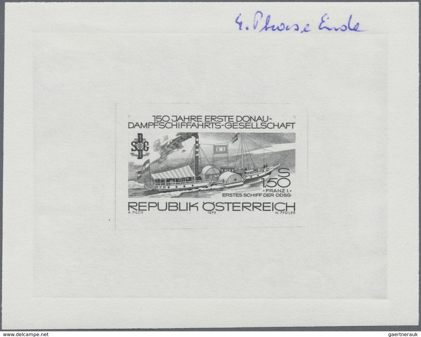 Österreich: 1979. Probedruck In Schwarz Für Den 1.50S Wert Der Ausgabe "150 Jahre Erste Donau-Dampfs - Neufs