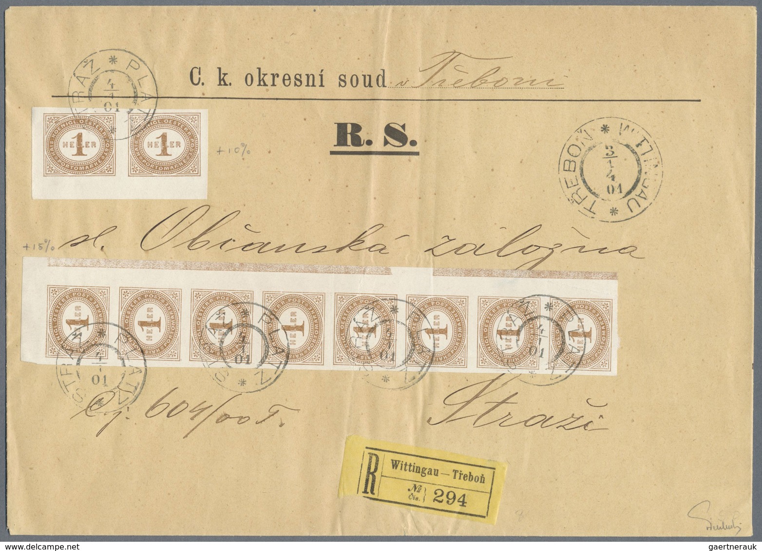 Br Österreich - Portomarken: 1900/1901, 10x 1 Heller Dkl'gelbbraun Im 8er-Streifen Und Paar Ungezähnt A - Postage Due