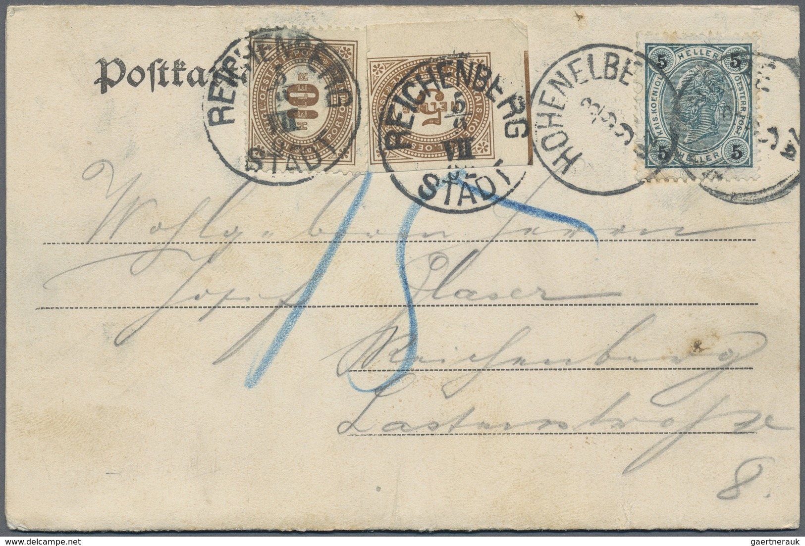 Österreich - Portomarken: 1901/1902, Ansichtskarte Mit Kleinem Briefchen Auf Der Vorderseite Aus JIC - Taxe