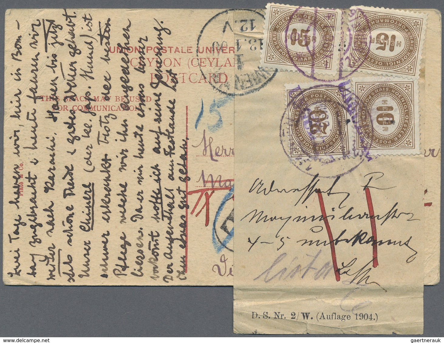 Österreich - Portomarken: 1905, Ansichtskarte Aus INDIEN Nach Wien Frankiert Mit 1 Anna Statt 4 Anna - Taxe