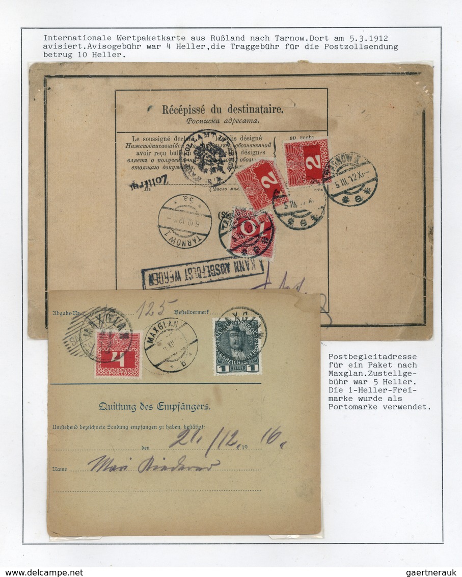 Br Österreich - Portomarken: 1912/1916, Internat. Wertpaketkarte Aus Rußland Nach Tarnow, Avisogebühr W - Taxe