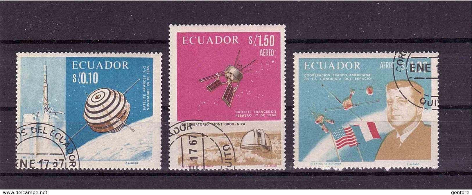 ECUADOR 1967 French-American Space Cooperation  Cpl. Set Of  3  Yvert Cat.  N° 762 + Air 464/65  Very Fine Used - Collections