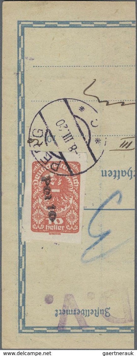 Brfst Österreich - Portomarken: "PERG", 1920, Zwei Portoprovisorien Auf Zustellvermerkfelder Auf Begleitka - Taxe