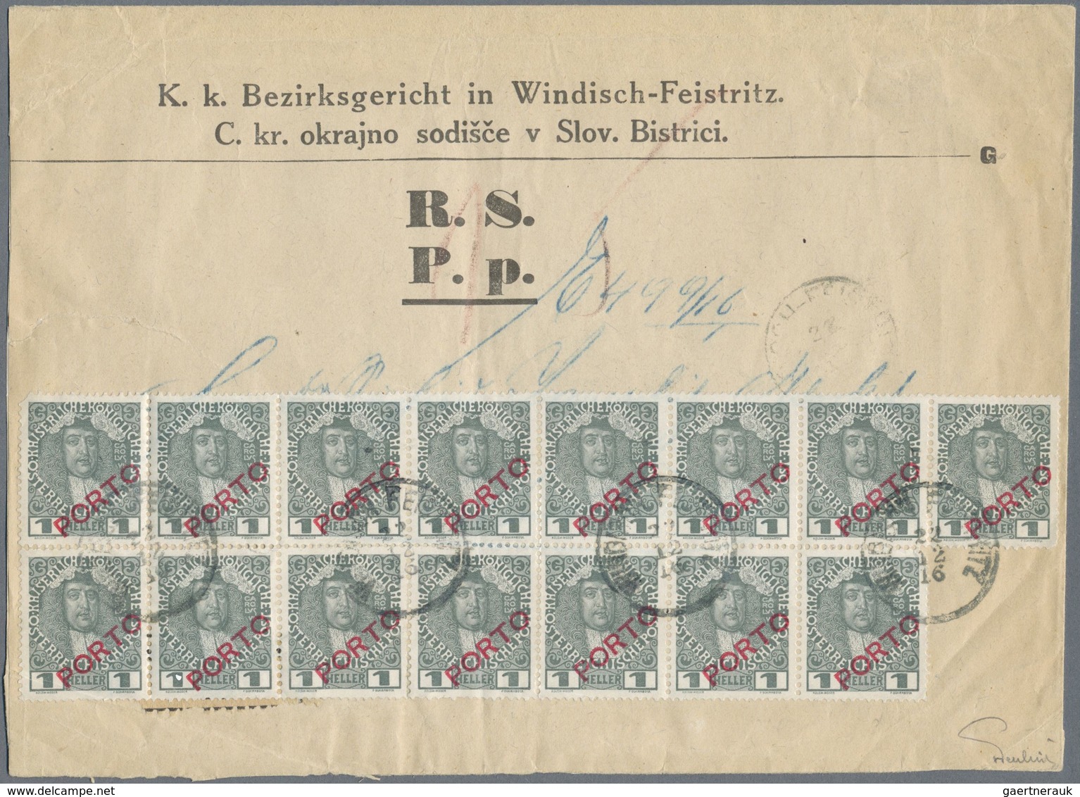 Br Österreich - Portomarken: 1916, Reko-Gerichtsbrief Aus Windisch-Feistritz, Der Empfänger Mußte Nachg - Taxe