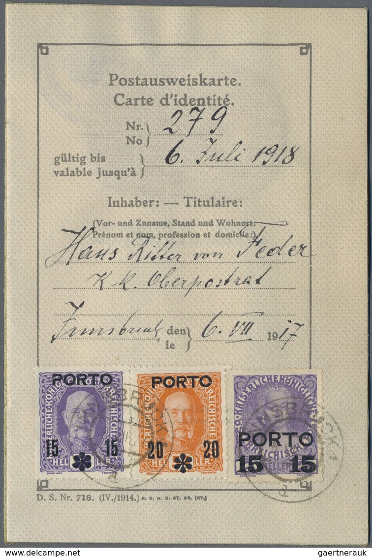 Br Österreich - Portomarken: 1916/1917, "POSTAUSWEISKARTE" Komplett Mit Lichtbild Und Portomarken Verse - Strafport