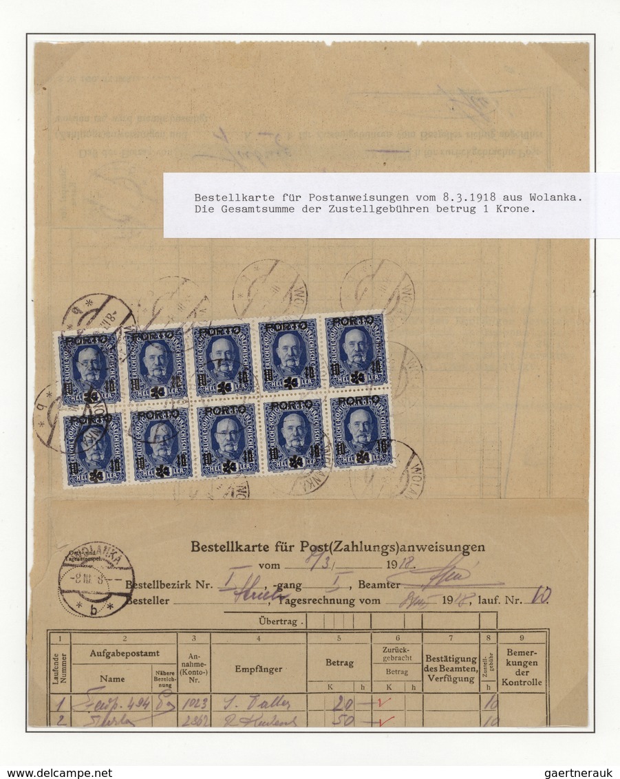 Br Österreich - Portomarken: 1918, Bestellkarte Für Zahlungsanweisungen Aus Wolanka, Die Gesamtsumme De - Taxe