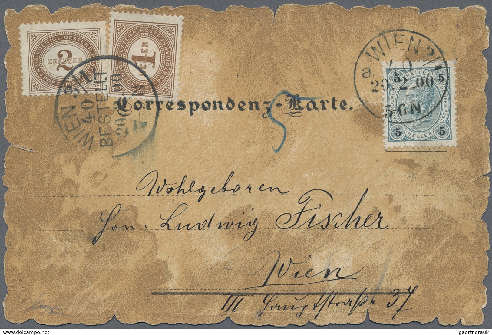 Österreich - Portomarken: 1900, 5 H Grün/schwarz Auf "Gruss Aus..."-Ansichtskarte In Wien Wegen Des - Taxe