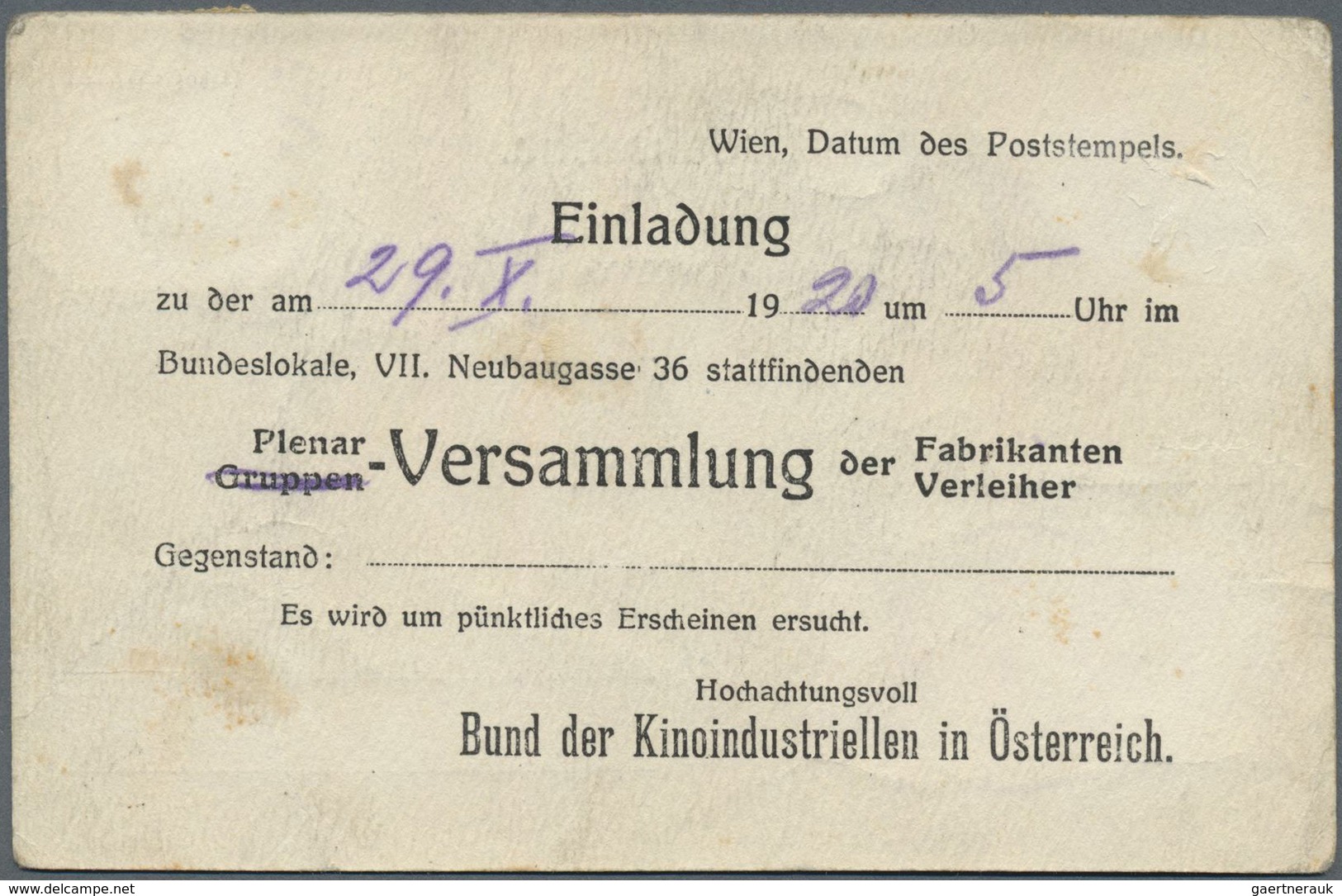 Br Österreich - Portomarken: 1920, Karte Bei Der Wiener Rohrpost Nach Wien 60 (Zieglergasse) Aufgegeben - Taxe