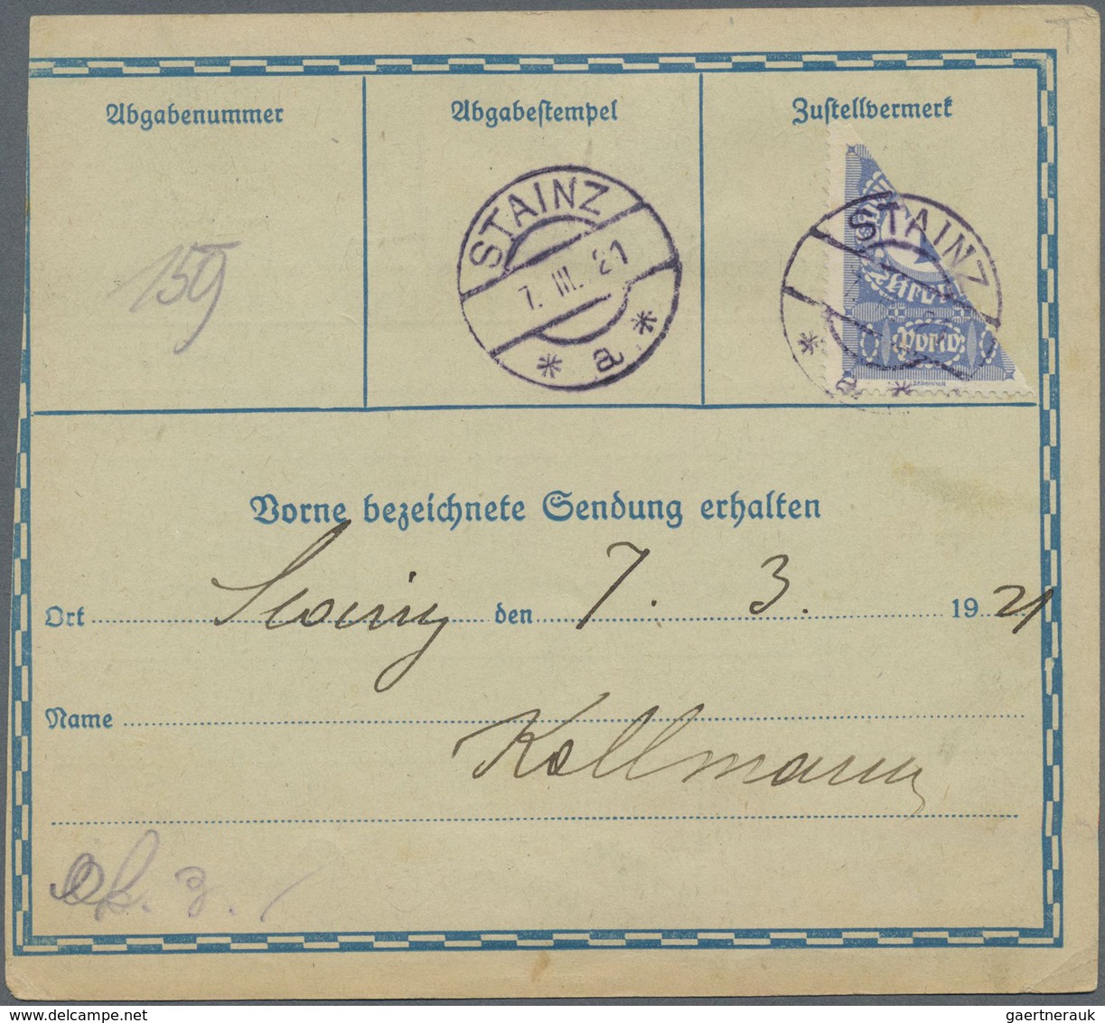 Br Österreich - Portomarken: 1921, 1 Kr. Blau, Postbegleitadresse Von Wien über Ein Paket Nach Stainz. - Strafport