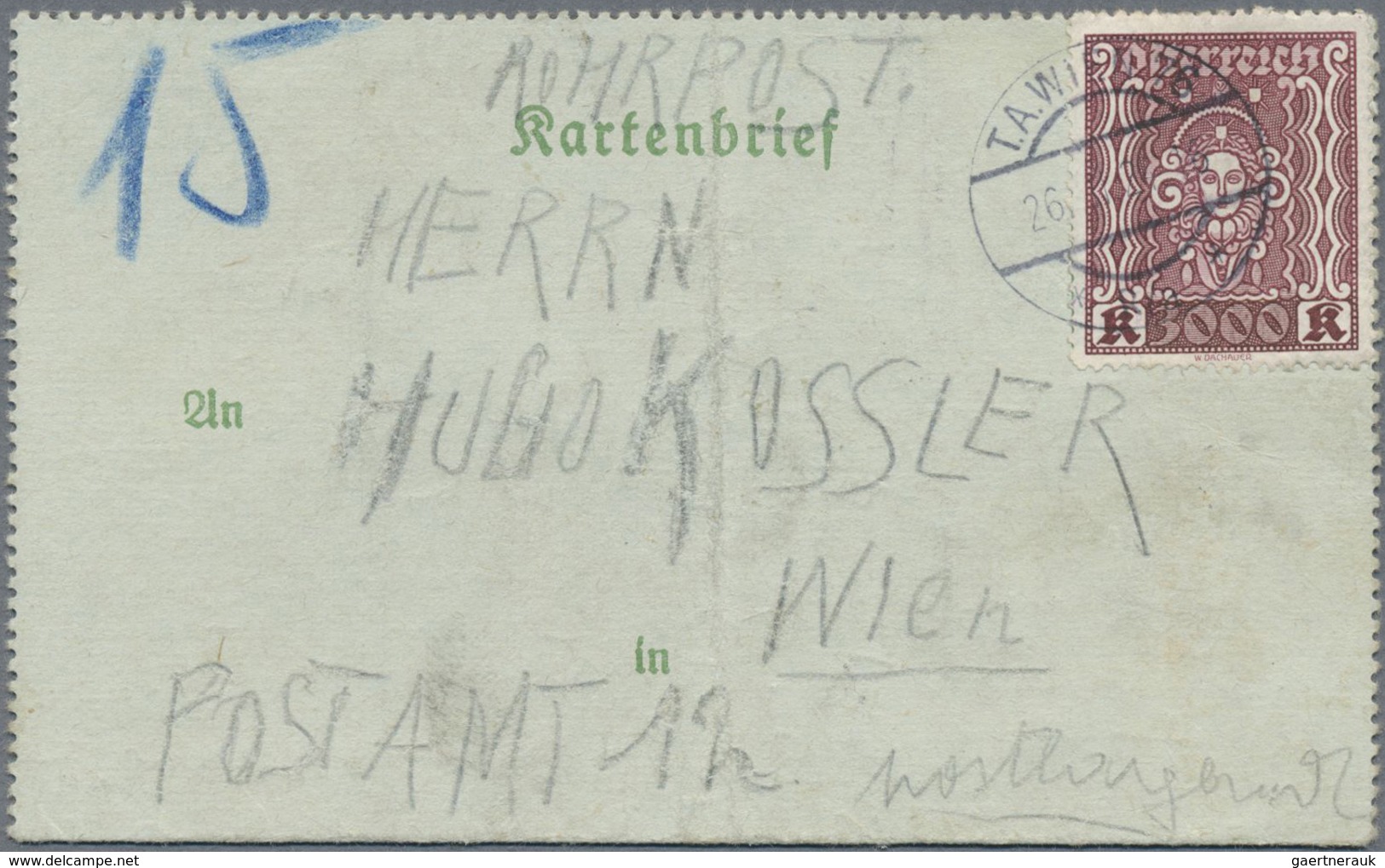 Br Österreich - Portomarken: 1924, 200 Kronen Nachporto Auf Rohrpostkartenbrief (wie üblich Gefaltet) V - Strafport