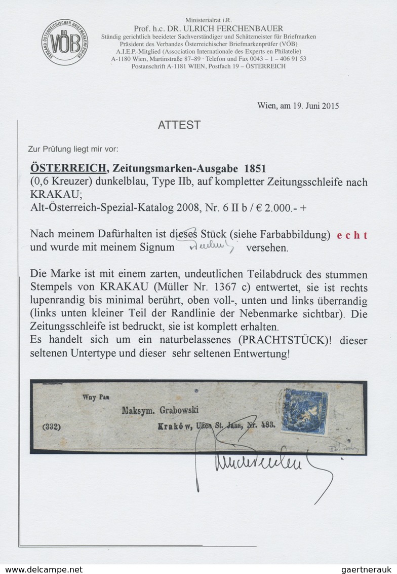 Br Österreich - Zeitungsstempelmarken: 1851 (0,6 Kreuzer) Dunkelblau, Type IIb Auf Kompletter, Gedruckt - Dagbladen