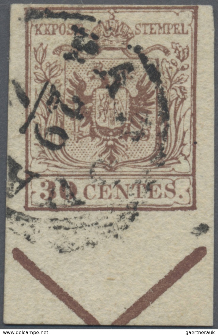 O Österreich - Lombardei Und Venetien: 1850, 30 C. Braun, Type III, Handpapier, Mit 11,8 Mm Unterrand - Lombardo-Vénétie