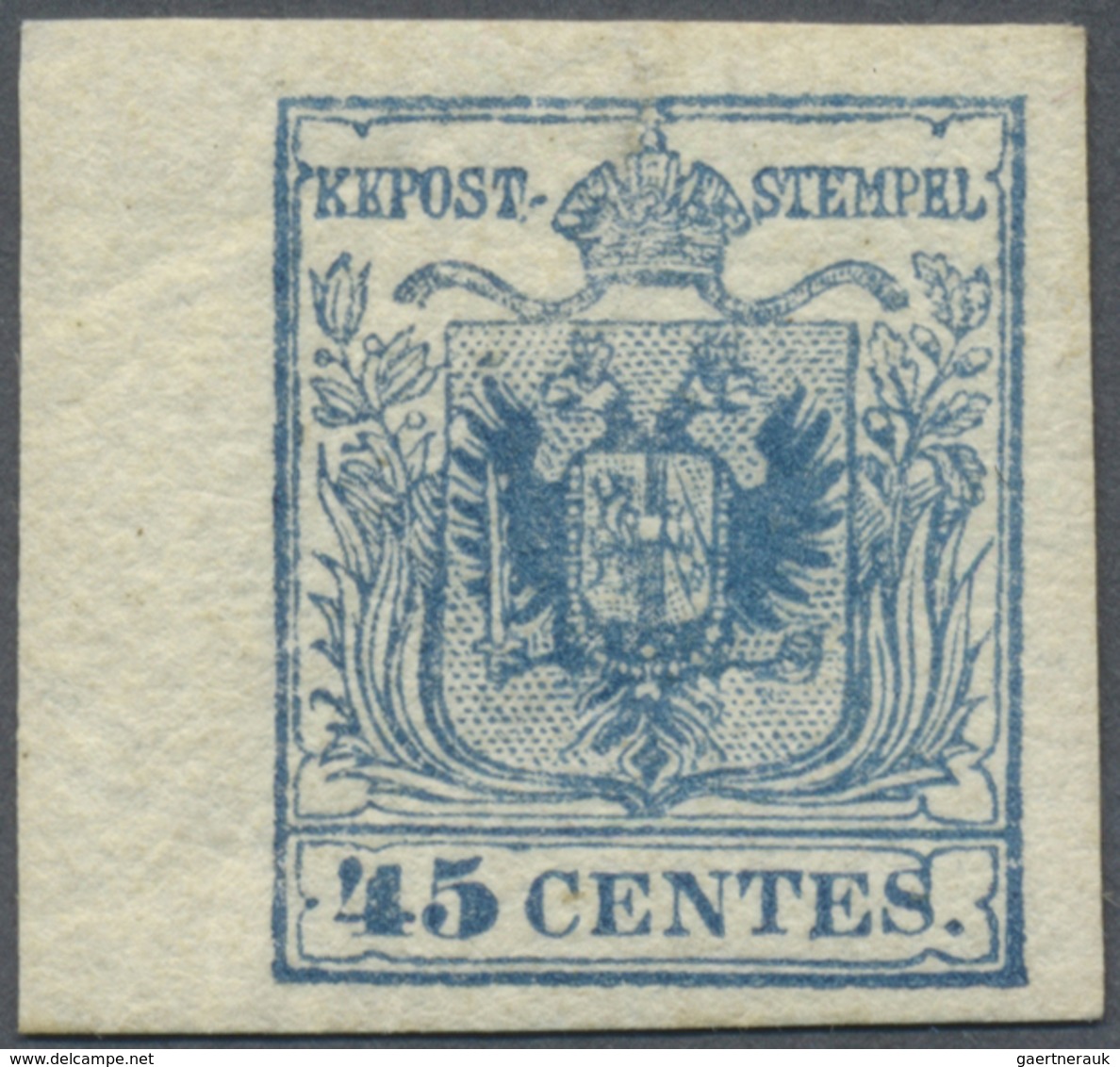 * Österreich - Lombardei Und Venetien: 1850, 45 Centesimi Dunkelblau, Handpapier Type III Ungebraucht, - Lombardo-Vénétie