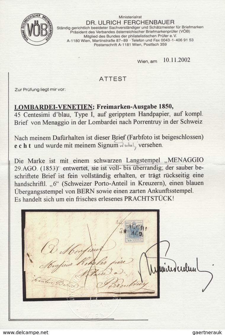 Br Österreich - Lombardei Und Venetien: 1850: 45 C. Dunkelblau, Type I, Geripptes Papier, Breitrandig A - Lombardije-Venetië