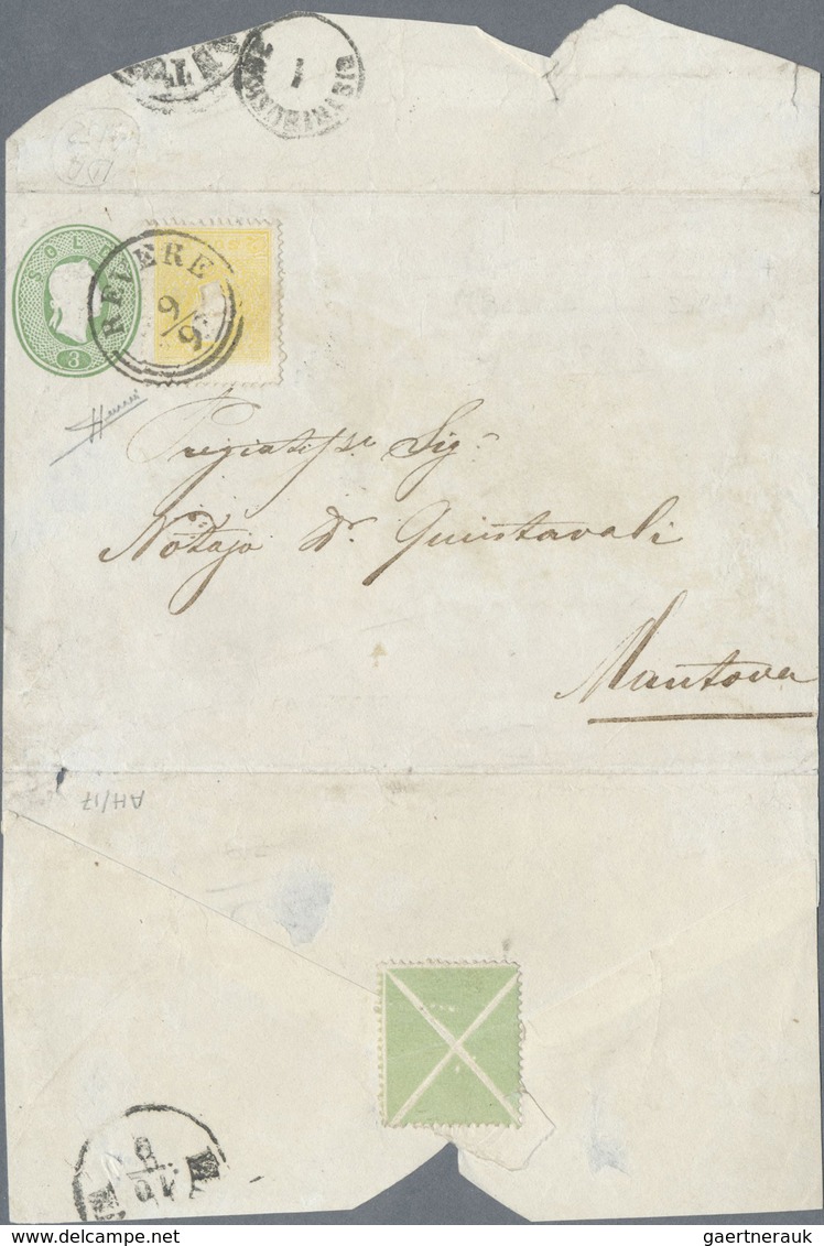 GA Österreich - Lombardei Und Venetien: 1861: 3 Soldi Grün Ganzsachenumschlag (verkürzt) Mit Zusatzfran - Lombardo-Vénétie