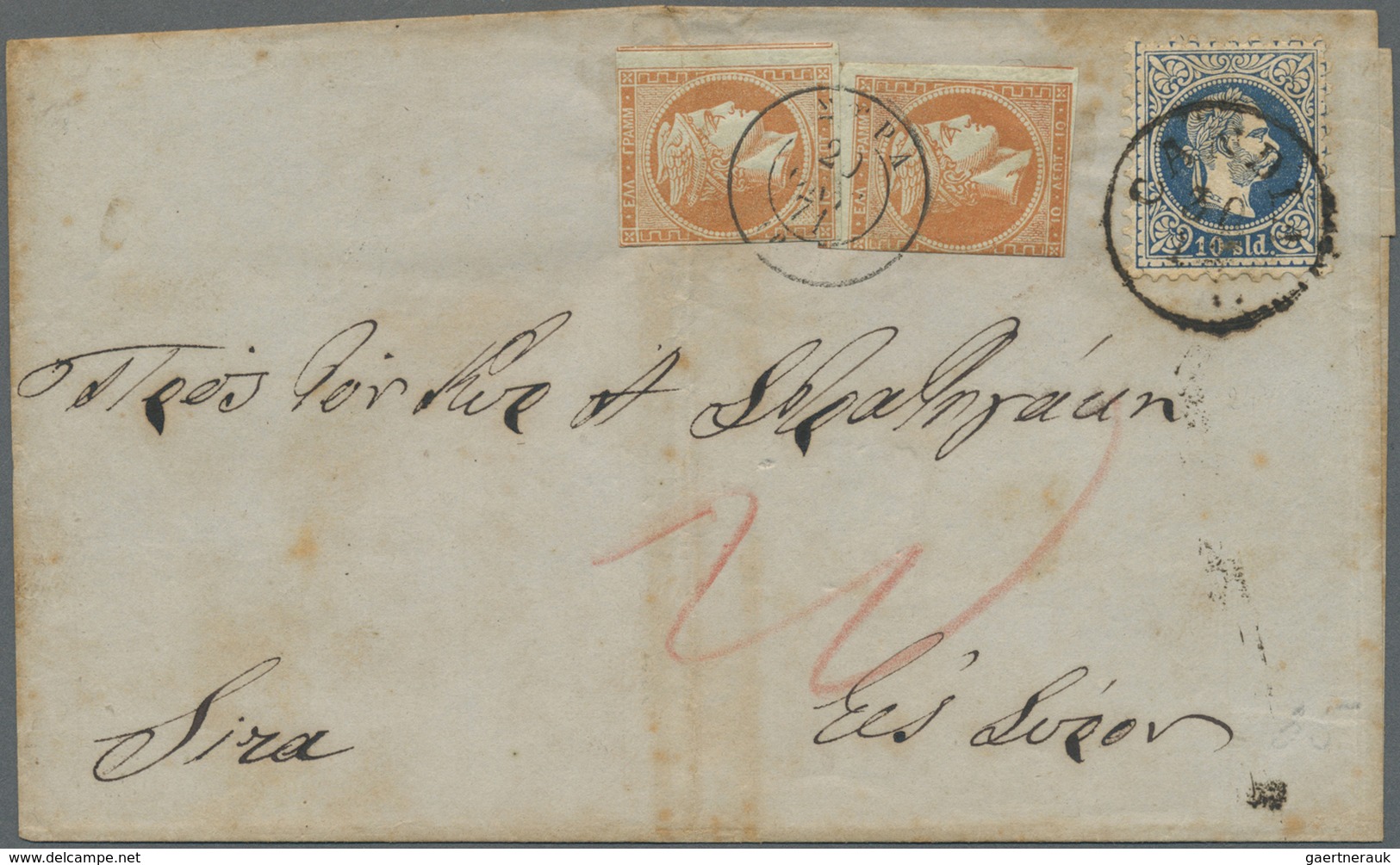 Br Österreichische Post Auf Kreta: 1871, Austria 10 Sld. Blue Tied "CANDIA 30 9" To Folded Envelope To - Oostenrijkse Levant