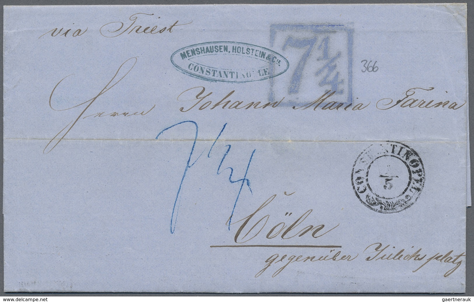 Br Österreichische Post In Der Levante: 1857, Faltbrief Aus CONSTANTINOPEL Mit österreichischem Stempel - Levant Autrichien