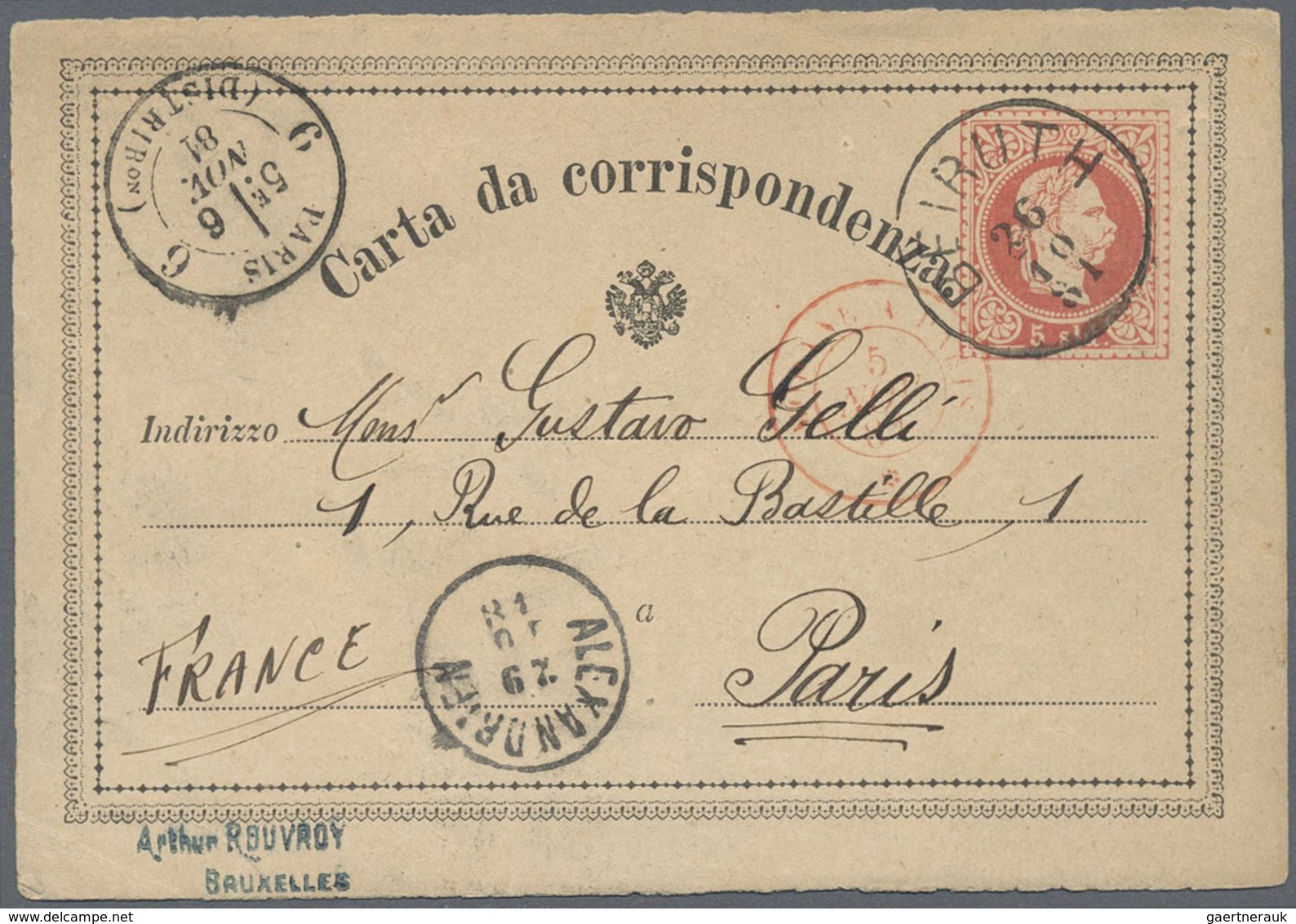 GA Österreichische Post In Der Levante: 1881 (26.10.), Postkarte 5 Sld. Von BEIRUTH Nach Paris Mit Vs. - Levant Autrichien