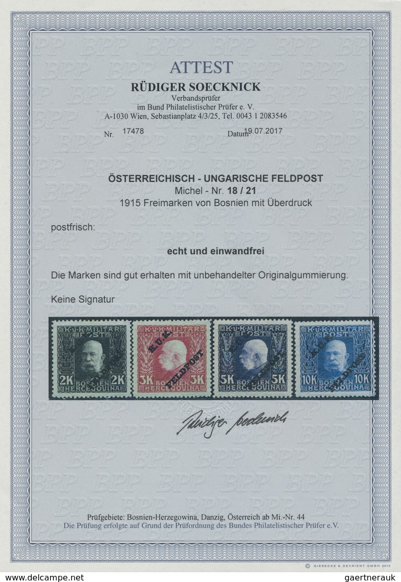 ** Österreichisch-Ungarische Feldpost - Allgemeine Ausgabe: 1915, Freimarken Von Bosnien Mit Überdruck, - Autres & Non Classés