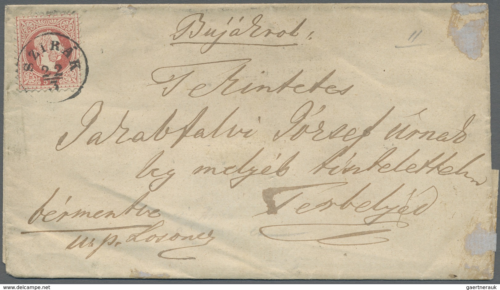 Br Österreich - Verwendung In Ungarn: 1870, Franz Joseph 5 Kr. Rot Grober Druck, Einzelfrankatur Auf Fa - Autres & Non Classés